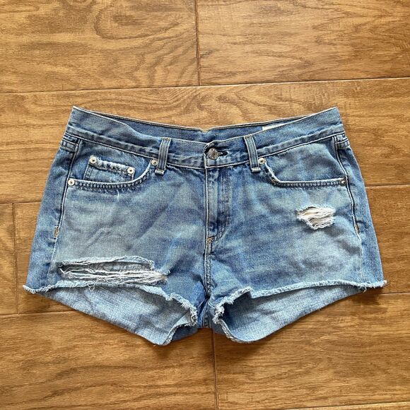 Rag & Bone Shorts Women's Size 28 Distressed Denim Cut Off Bigbee Light Wash - Picture 1 of 12
